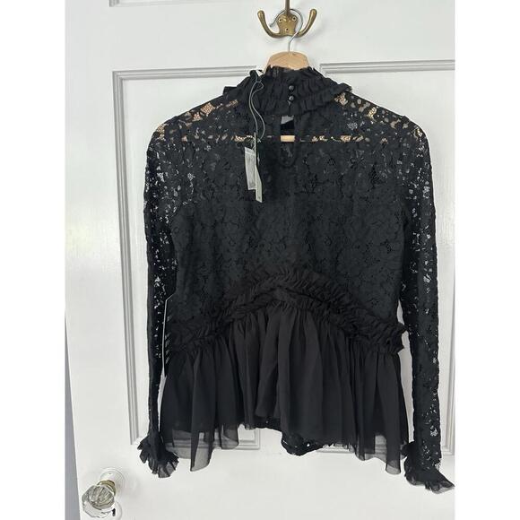 TUCKERNUCK Myla Black Lace Long Sleeve Blouse Top NWT Extra Small XS - Picture 5 of 6